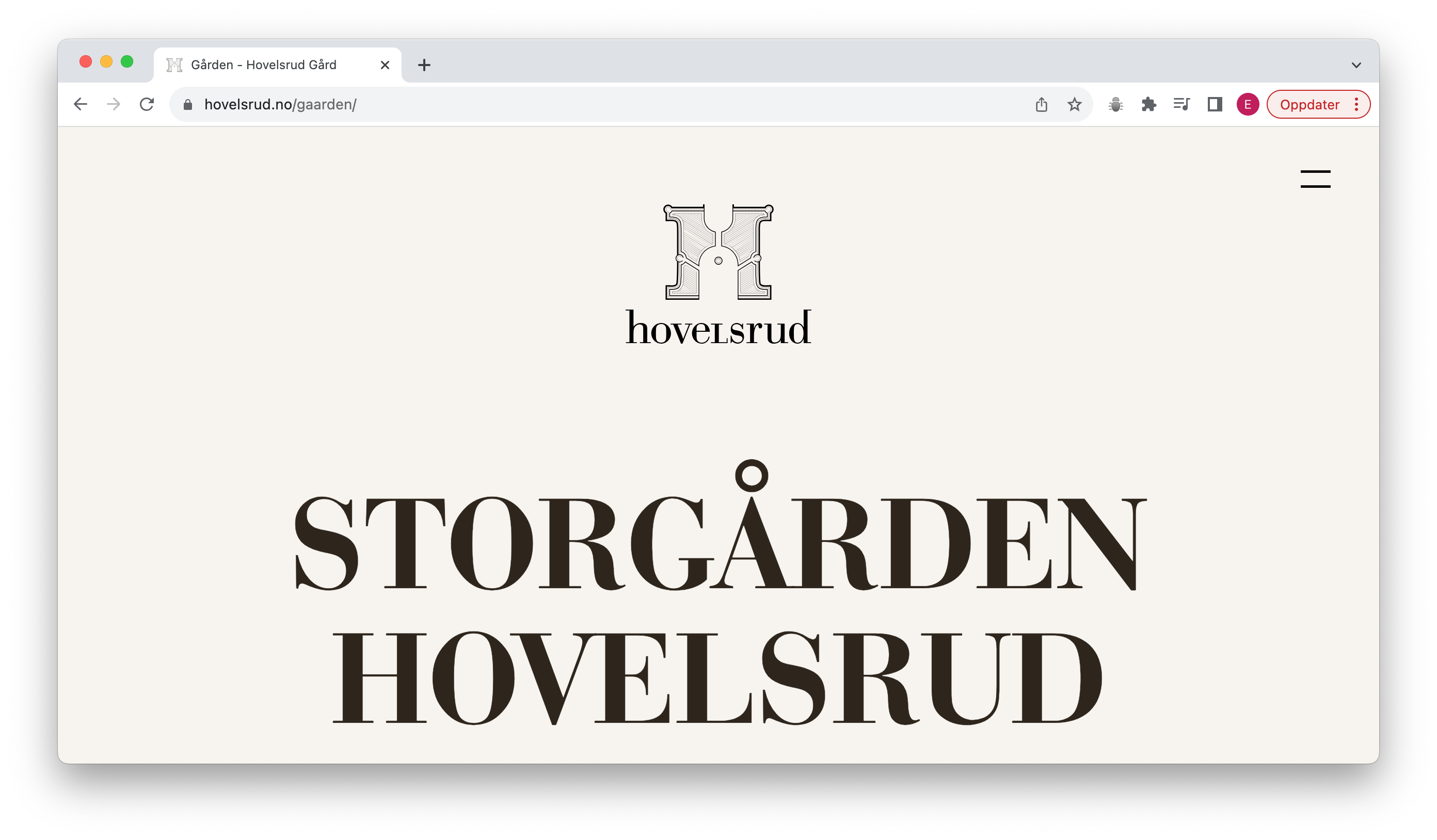 Skjermbilde av Storgården hovelsrud.no